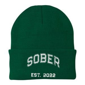 Funny Sober Varsity Est. 2024 Sobriety Celebrate Recovery Aa Knit Cap Winter Beanie