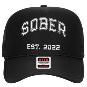 Funny Sober Varsity Est. 2024 Sobriety Celebrate Recovery Aa High Crown Mesh Back Trucker Hat