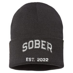 Funny Sober Varsity Est. 2024 Sobriety Celebrate Recovery Aa Sustainable Knit Beanie