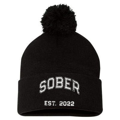 Funny Sober Varsity Est. 2024 Sobriety Celebrate Recovery Aa Pom Pom 12in Knit Beanie