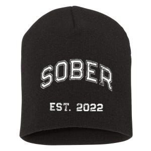 Funny Sober Varsity Est. 2024 Sobriety Celebrate Recovery Aa Short Acrylic Beanie