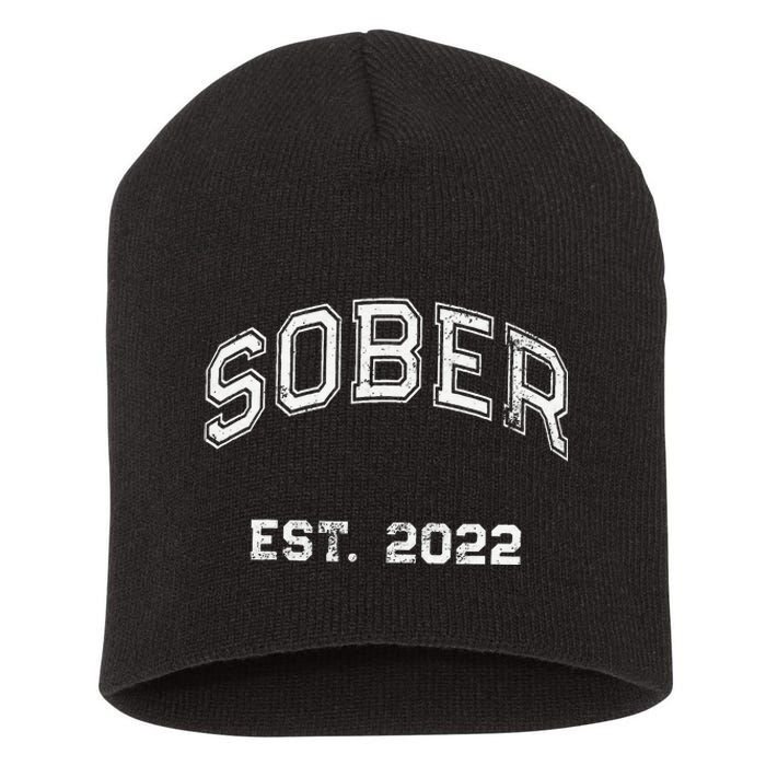 Funny Sober Varsity Est. 2024 Sobriety Celebrate Recovery Aa Short Acrylic Beanie