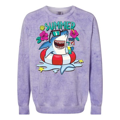 Funny Summer Vibe Vacation Shark Colorblast Crewneck Sweatshirt