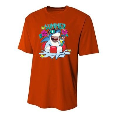 Funny Summer Vibe Vacation Shark Youth Performance Sprint T-Shirt