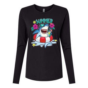 Funny Summer Vibe Vacation Shark Womens Cotton Relaxed Long Sleeve T-Shirt