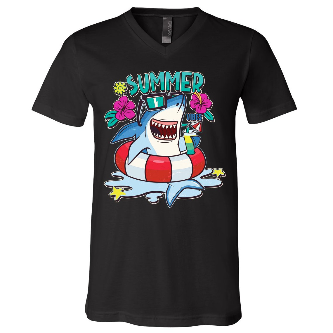 Funny Summer Vibe Vacation Shark V-Neck T-Shirt