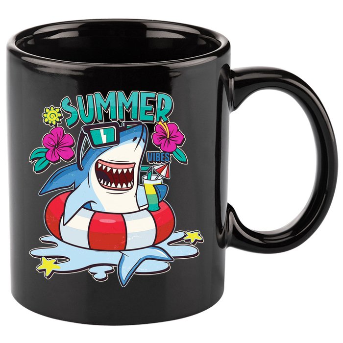 Funny Summer Vibe Vacation Shark 11oz C Handle Ceramic Mug