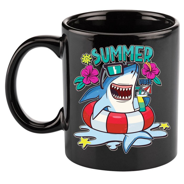 Funny Summer Vibe Vacation Shark 11oz C Handle Ceramic Mug