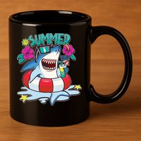 Funny Summer Vibe Vacation Shark 11oz C Handle Ceramic Mug