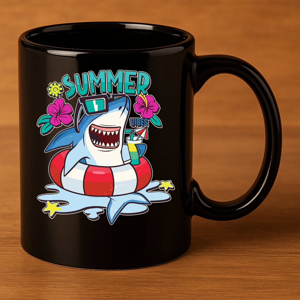 Funny Summer Vibe Vacation Shark 11oz C Handle Ceramic Mug
