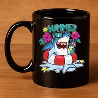 Funny Summer Vibe Vacation Shark 11oz C Handle Ceramic Mug