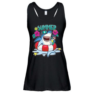Funny Summer Vibe Vacation Shark Ladies Essential Flowy Tank