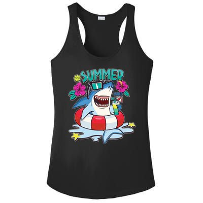 Funny Summer Vibe Vacation Shark Ladies PosiCharge Competitor Racerback Tank