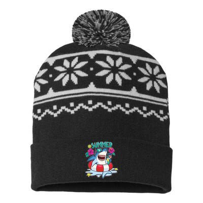 Funny Summer Vibe Vacation Shark USA-Made Snowflake Beanie