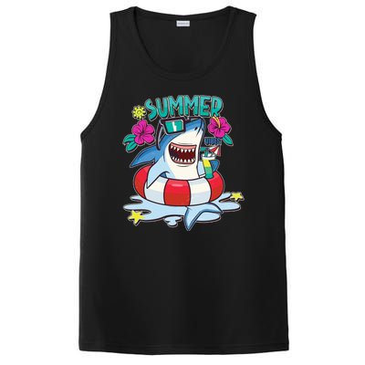 Funny Summer Vibe Vacation Shark PosiCharge Competitor Tank