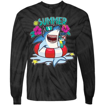 Funny Summer Vibe Vacation Shark Tie-Dye Long Sleeve Shirt