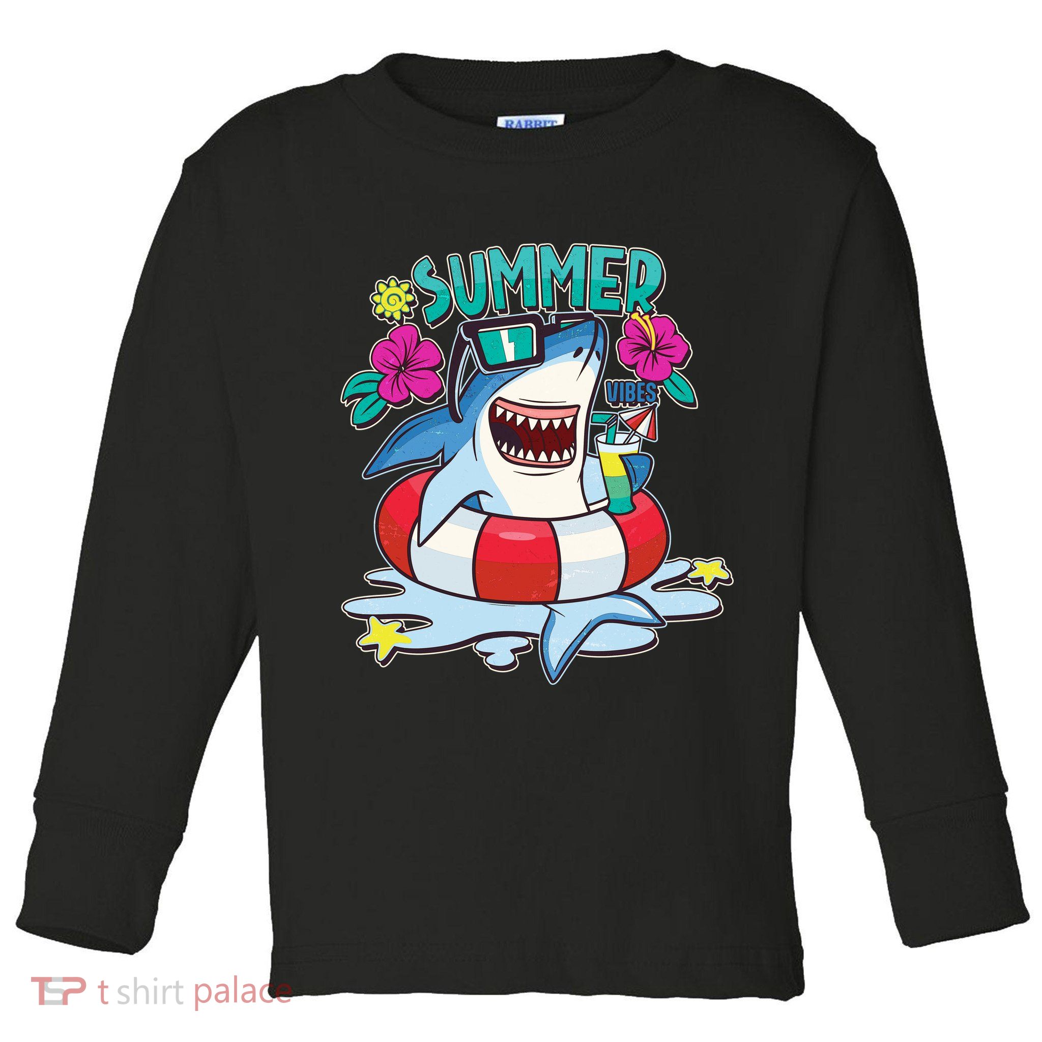 Funny Summer Vibe Vacation Shark Toddler Long Sleeve Shirt