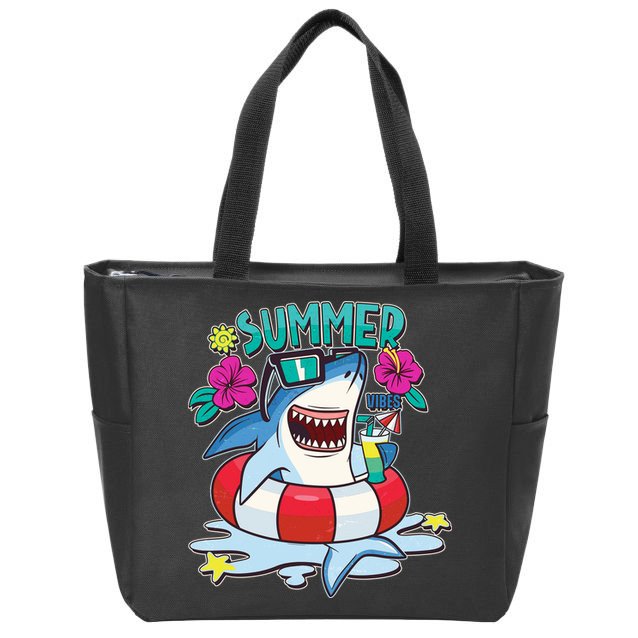 Funny Summer Vibe Vacation Shark Zip Tote Bag