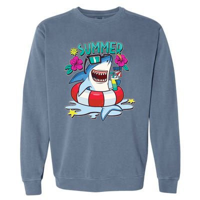 Funny Summer Vibe Vacation Shark Garment-Dyed Sweatshirt