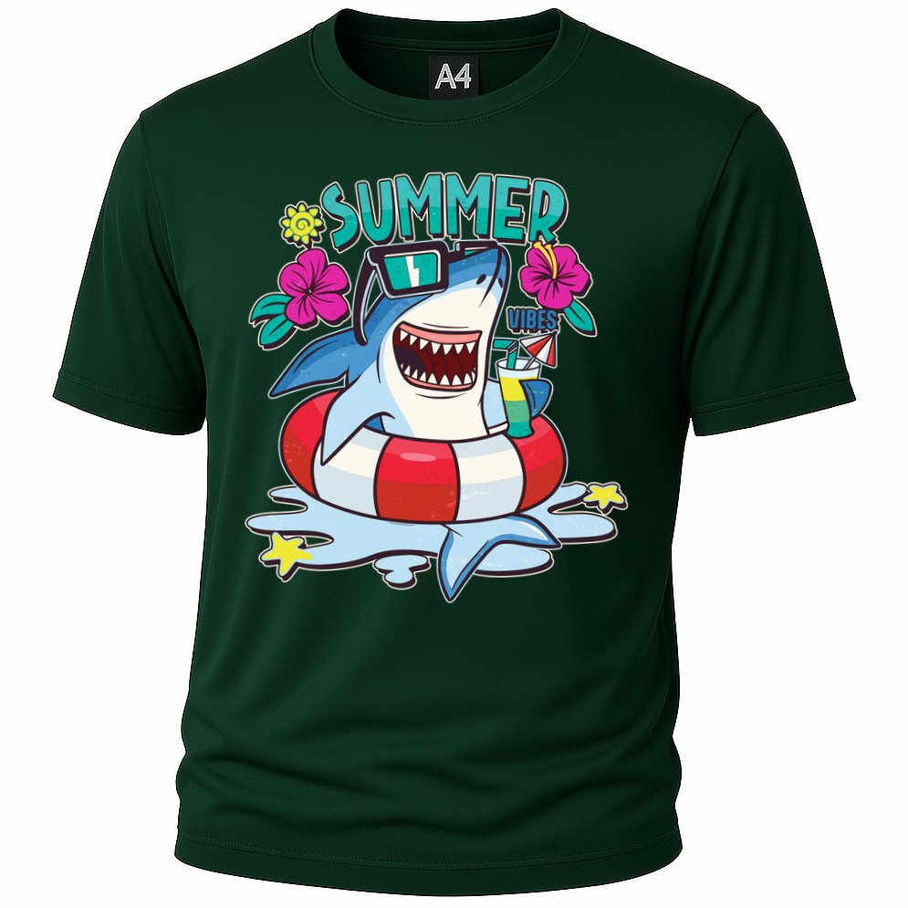 Funny Summer Vibe Vacation Shark Cooling Performance Crew T-Shirt