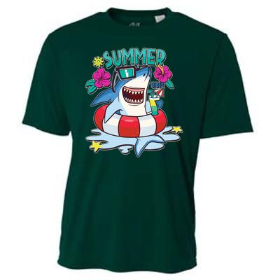 Funny Summer Vibe Vacation Shark Cooling Performance Crew T-Shirt