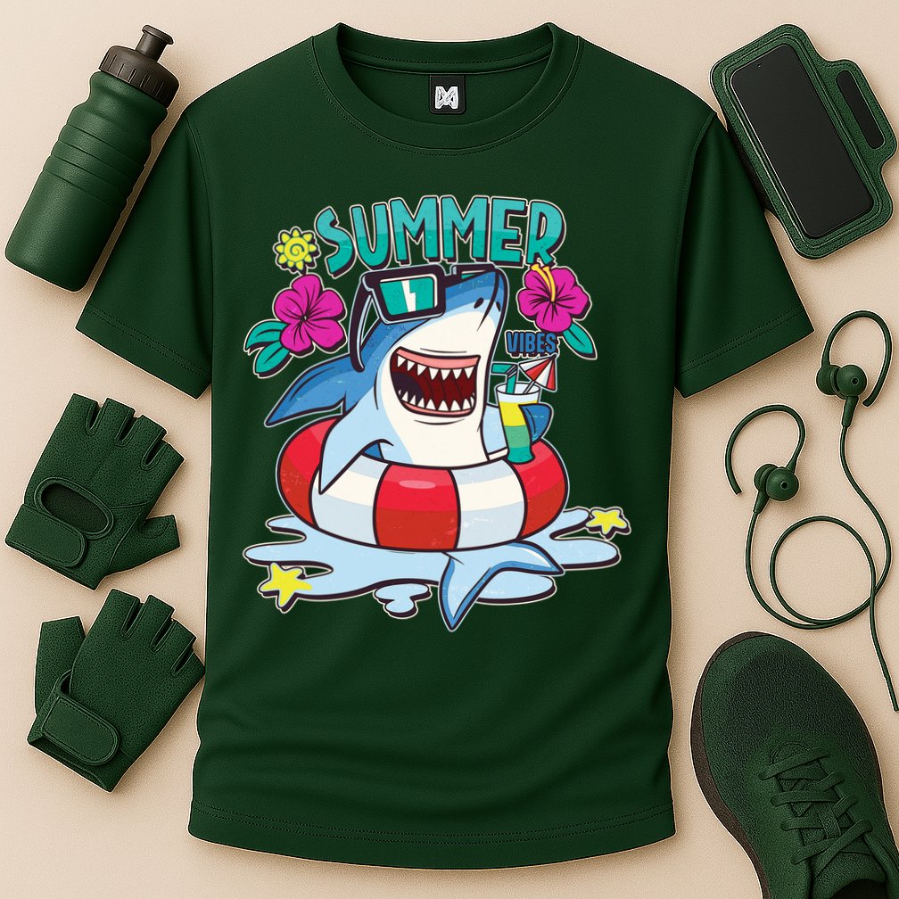Funny Summer Vibe Vacation Shark Cooling Performance Crew T-Shirt
