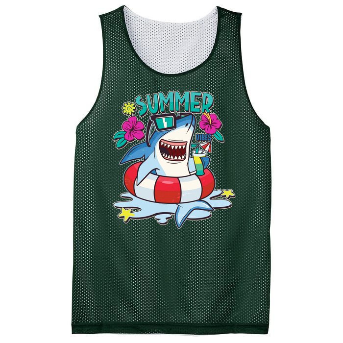 Funny Summer Vibe Vacation Shark Mesh Reversible Basketball Jersey Tank