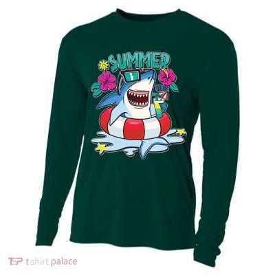 Funny Summer Vibe Vacation Shark Cooling Performance Long Sleeve Crew