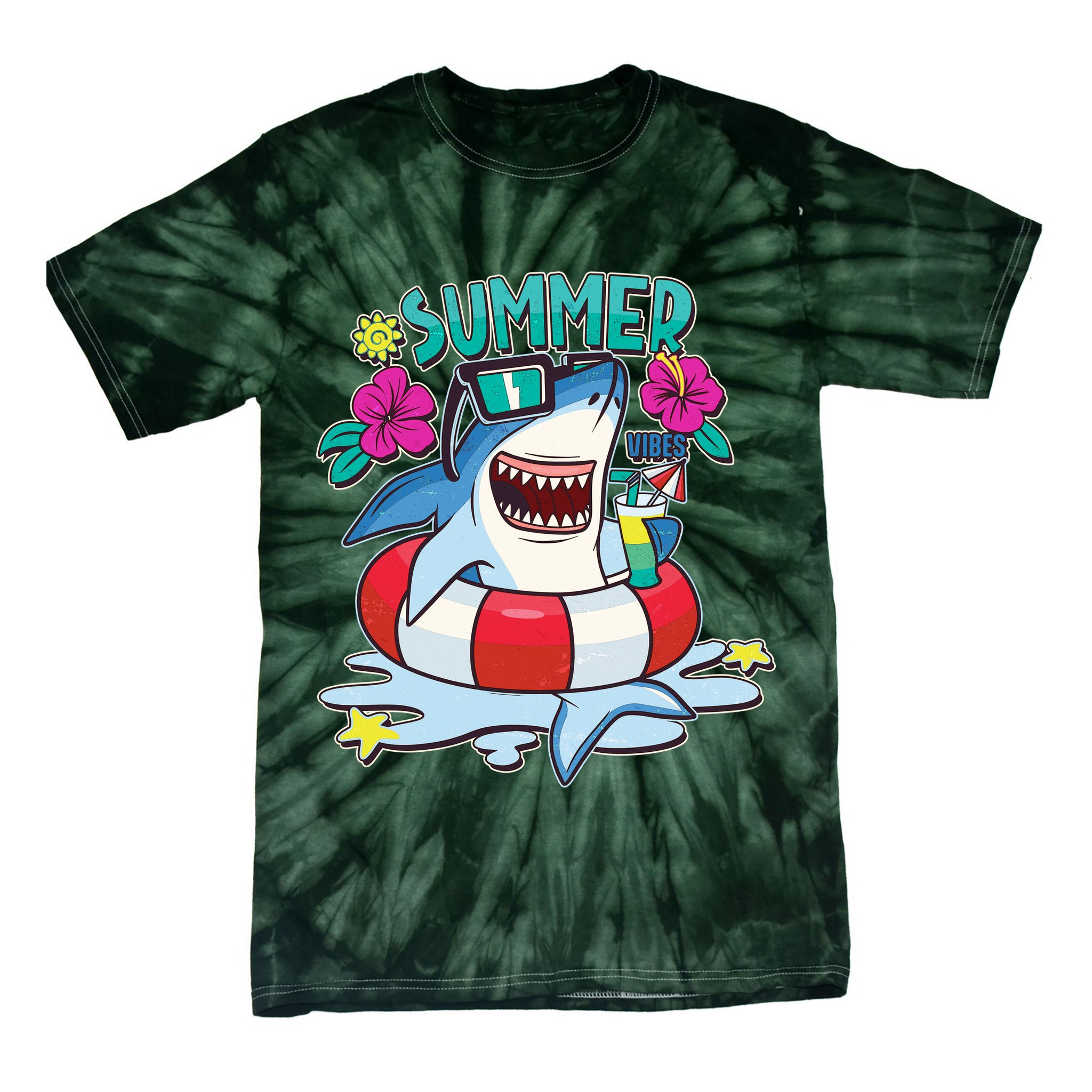 Funny Summer Vibe Vacation Shark Tie-Dye T-Shirt