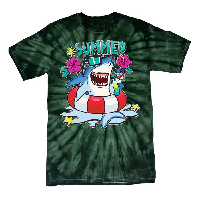 Funny Summer Vibe Vacation Shark Tie-Dye T-Shirt