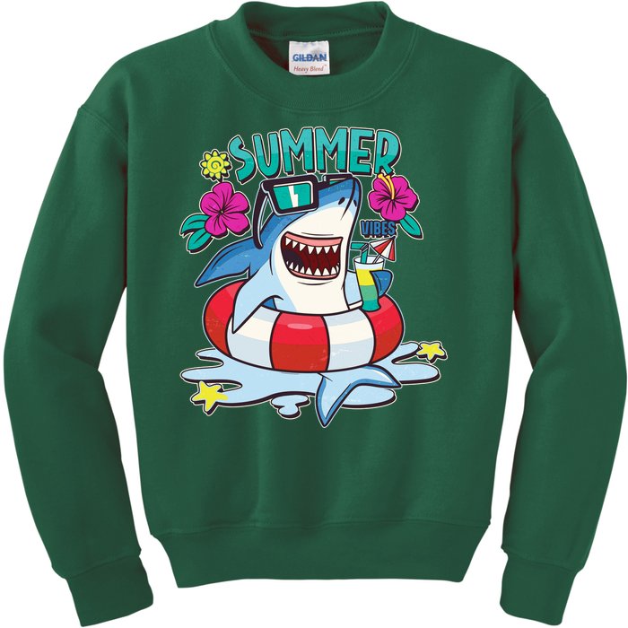 Funny Summer Vibe Vacation Shark Kids Sweatshirt