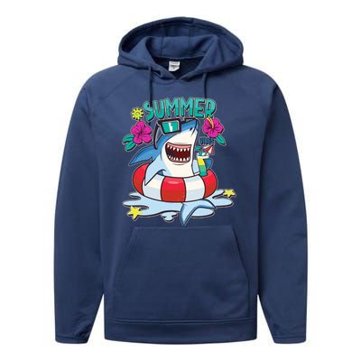 Funny Summer Vibe Vacation Shark Performance Fleece Hoodie