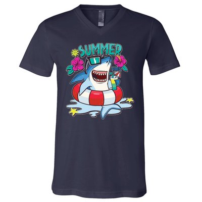 Funny Summer Vibe Vacation Shark V-Neck T-Shirt