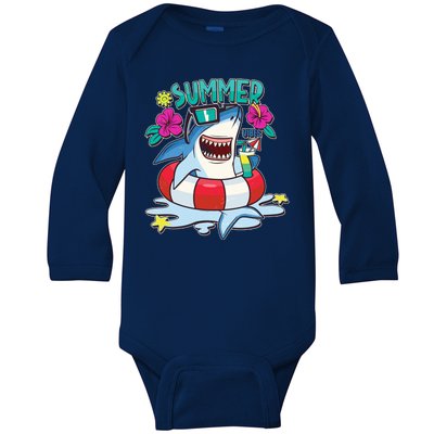 Funny Summer Vibe Vacation Shark Baby Long Sleeve Bodysuit