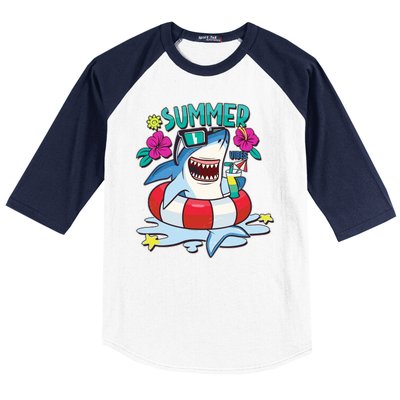 Funny Summer Vibe Vacation Shark Baseball Sleeve Shirt