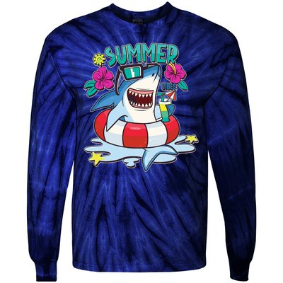 Funny Summer Vibe Vacation Shark Tie-Dye Long Sleeve Shirt