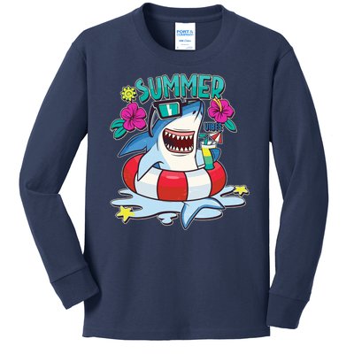 Funny Summer Vibe Vacation Shark Kids Long Sleeve Shirt