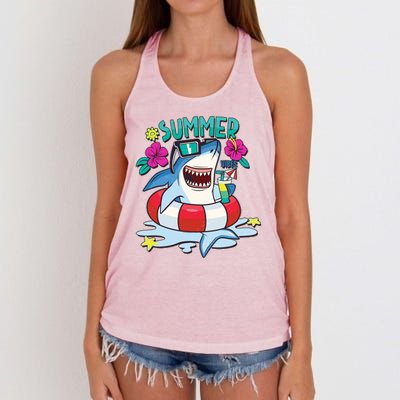 Funny Summer Vibe Vacation Shark Women's Knotted Racerback Tank