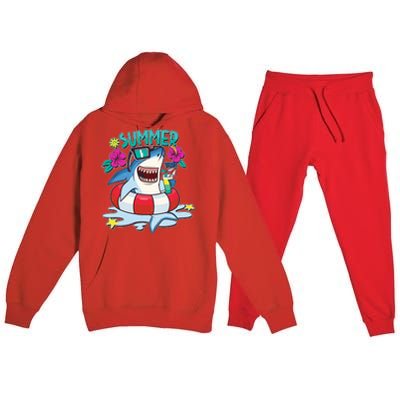 Funny Summer Vibe Vacation Shark Premium Hooded Sweatsuit Set