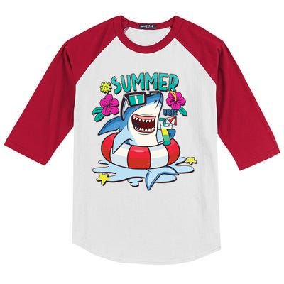 Funny Summer Vibe Vacation Shark Kids Colorblock Raglan Jersey