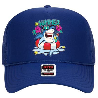 Funny Summer Vibe Vacation Shark High Crown Mesh Back Trucker Hat