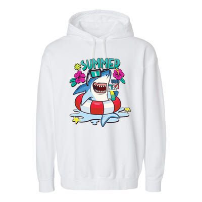 Funny Summer Vibe Vacation Shark Garment-Dyed Fleece Hoodie