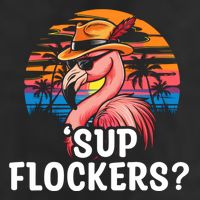 Flamingo Sunglasses Vacation Tropical Flock 70s 80s 90s Gift 7 Panel Mesh Trucker Snapback Hat