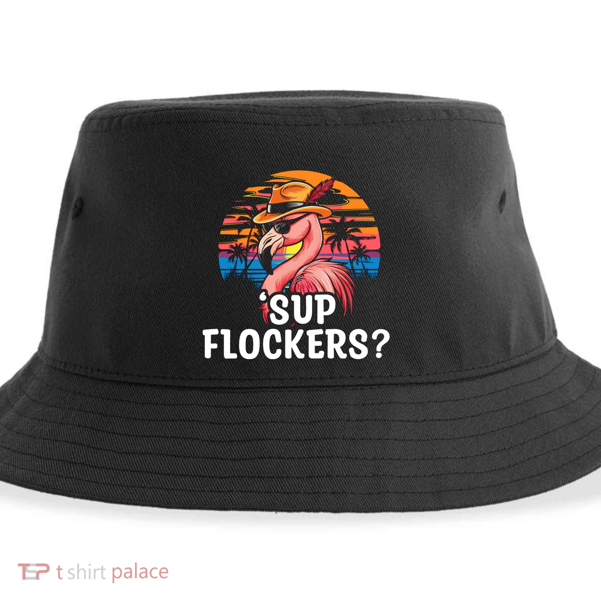 Flamingo Sunglasses Vacation Tropical Flock 70s 80s 90s Gift Sustainable Bucket Hat