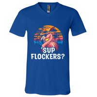 Flamingo Sunglasses Vacation Tropical Flock 70s 80s 90s Gift V-Neck T-Shirt
