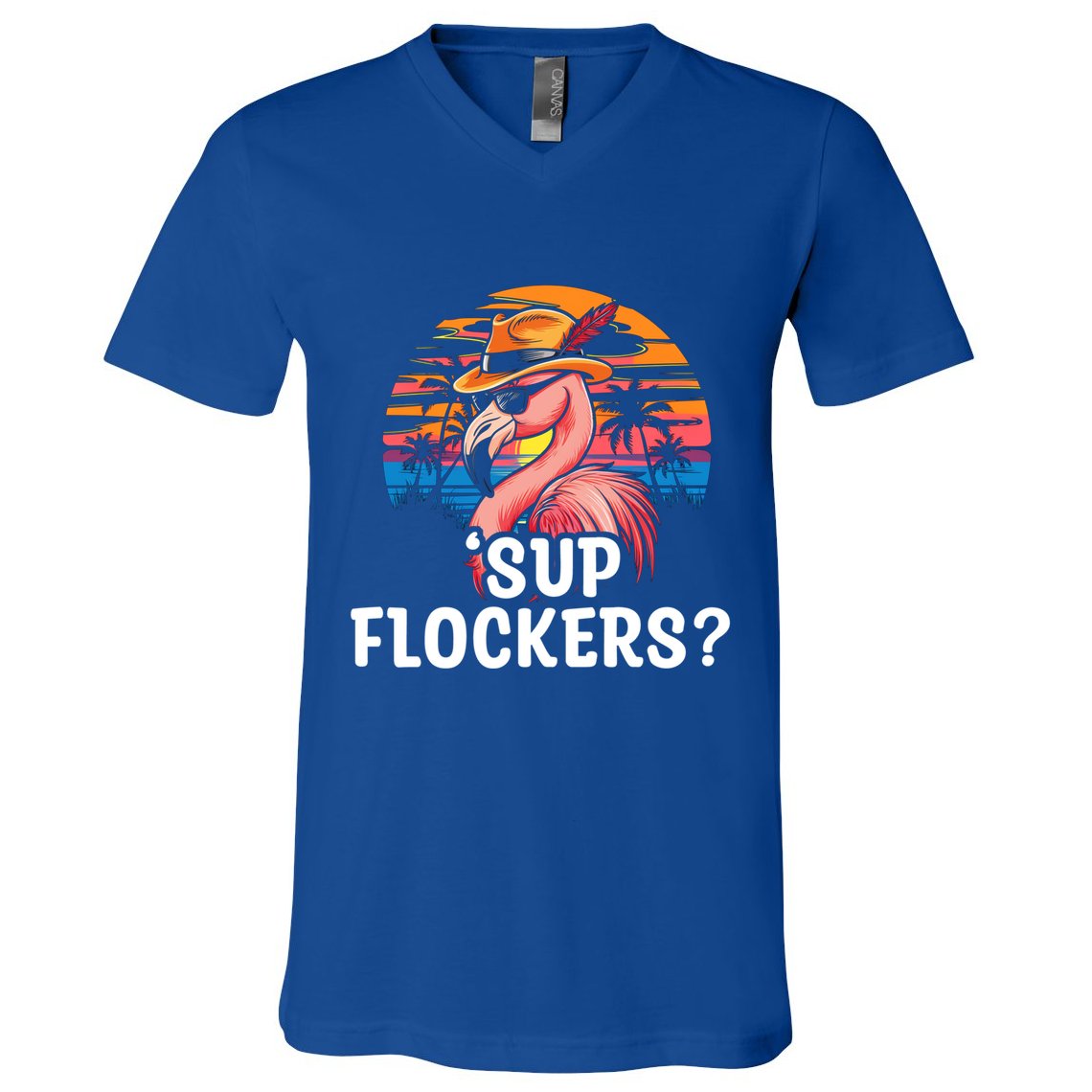 Flamingo Sunglasses Vacation Tropical Flock 70s 80s 90s Gift V-Neck T-Shirt