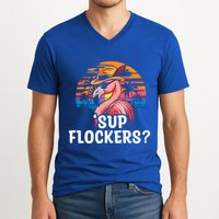 Flamingo Sunglasses Vacation Tropical Flock 70s 80s 90s Gift V-Neck T-Shirt