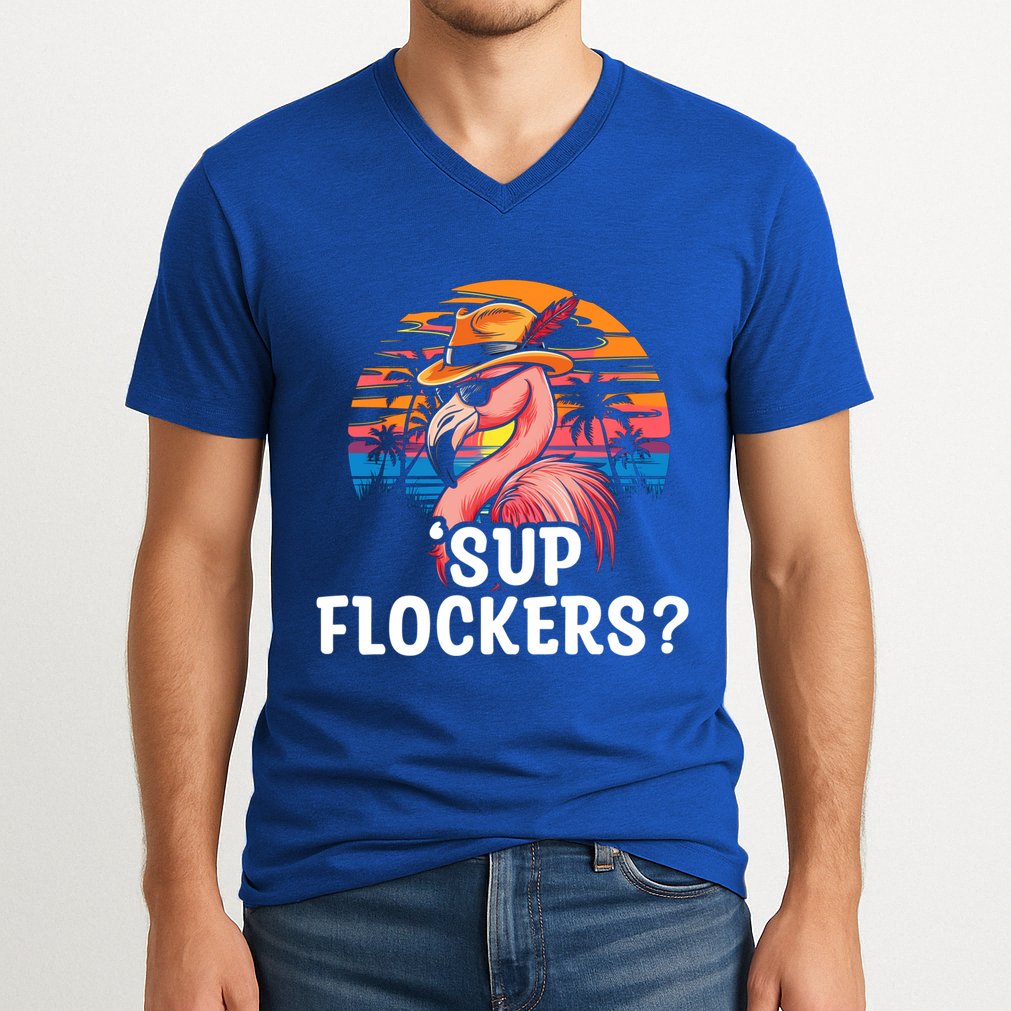 Flamingo Sunglasses Vacation Tropical Flock 70s 80s 90s Gift V-Neck T-Shirt
