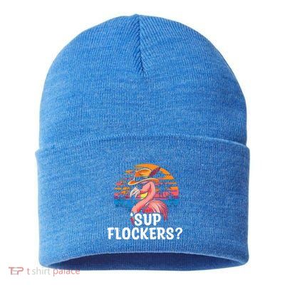Flamingo Sunglasses Vacation Tropical Flock 70s 80s 90s Gift Sustainable Knit Beanie