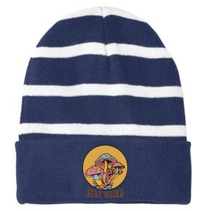 Funny Stay Weird Mushroom Meme Striped Beanie with Solid Band